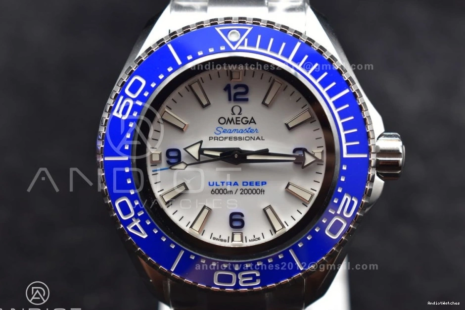 on Ceramic 1077 A SS Dial TF Ultra Deep Bezel NewStyle 6000M Best Blue SS 1:1 Edition White Bracelet Seamaster 0802